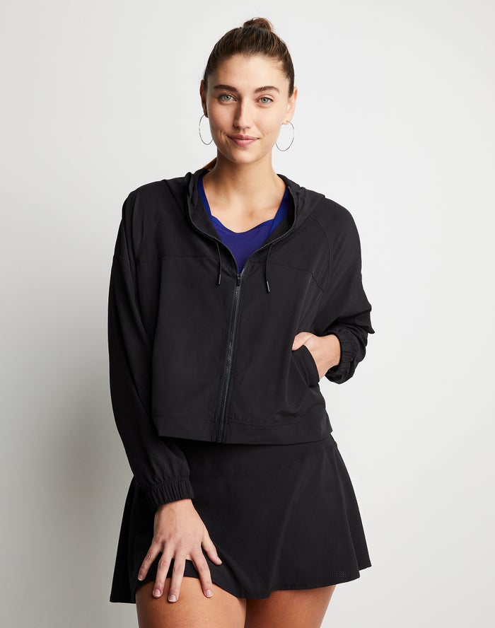 Champion Womens Jackets NZ - City Sport Full Zip Black ( 5316-QFKRN )